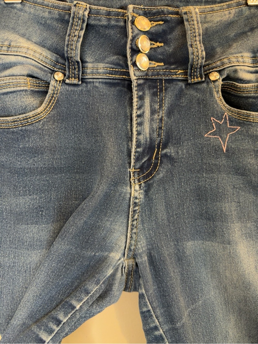 Jack David Juniors Size 5 Flare Jeans Star Embroidered Painted Stretch Denim - Picture 9 of 10